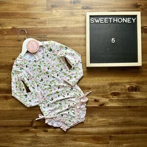 NWT SweetHoney Long Sleeve Rash Guard Santa Cruz Floral White Pink Ruffle Preppy